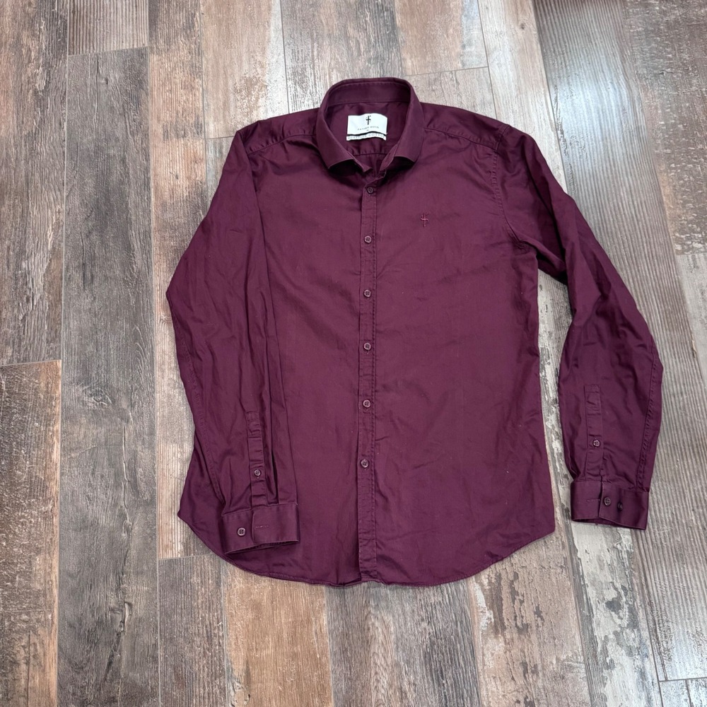 Father Sons Burgundy Egyptian Cotton Long Sleeve Button Down Shirt Mens XL